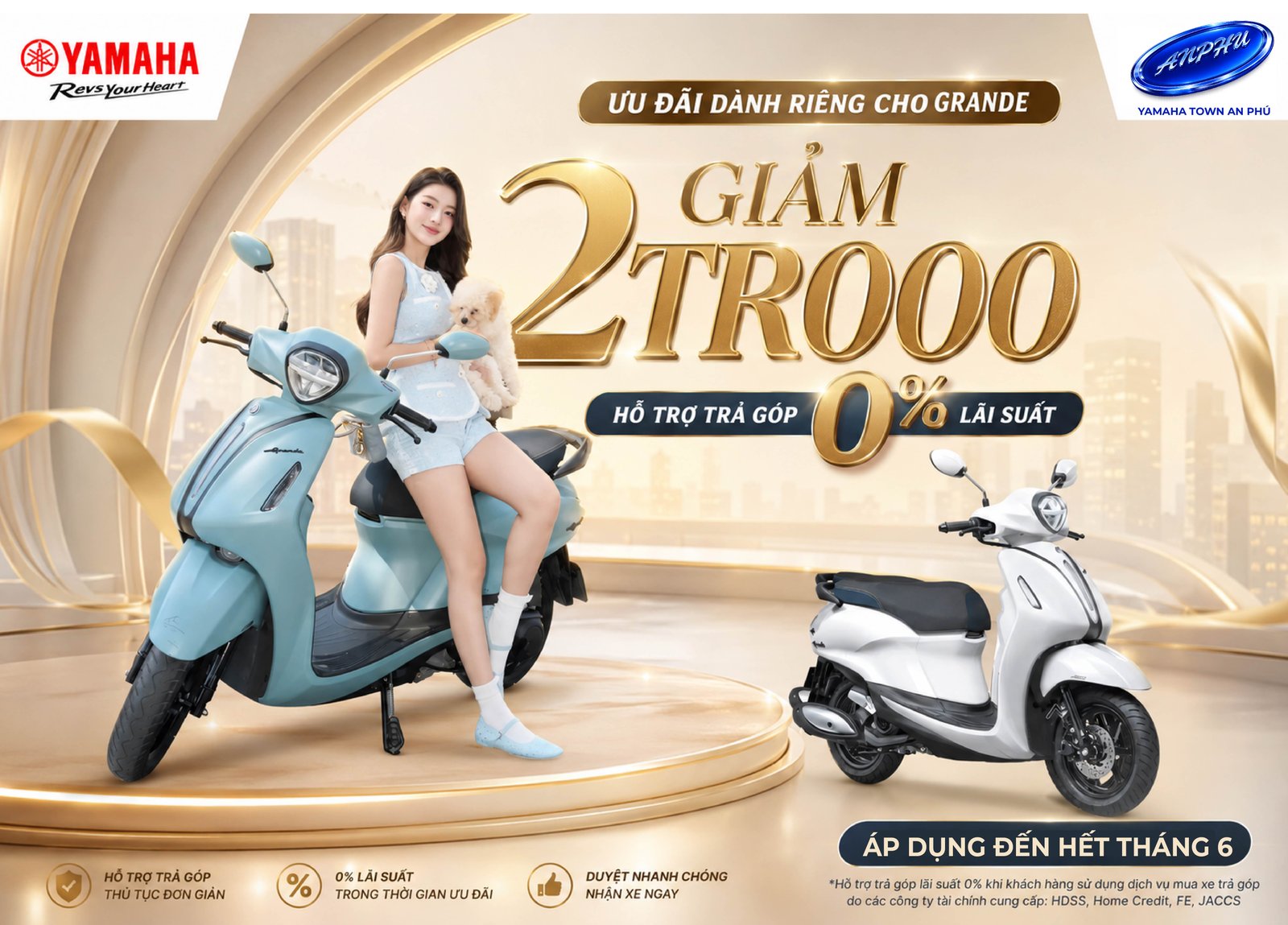 YAMAHA GRANDE ƯU ĐÃI GIẢM NGAY 2 TRIỆU ĐỒNG HOẶC HỖ TRỢ TRẢ GÓP 0% LÃI SUẤT