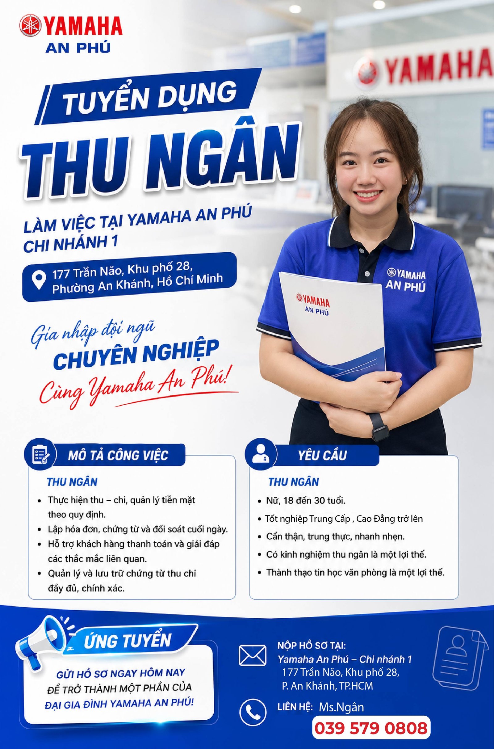 YAMAHA AN PHÚ TUYỂN DỤNG THU NGÂN – CƠ HỘI LÀM VIỆC TRONG MÔI TRƯỜNG CHUYÊN NGHIỆP